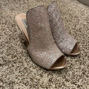 Steve Madden Glitter Mule Heels Gold Pink Open Toe Size 7